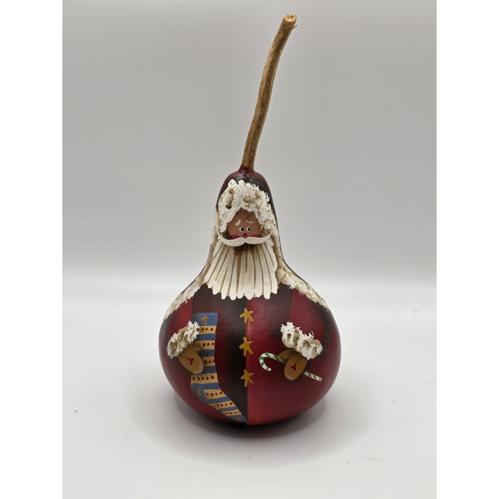 Santa Claus Gourd Hand Painted Christmas Folk Art Primitive Teresa Flatness 2003